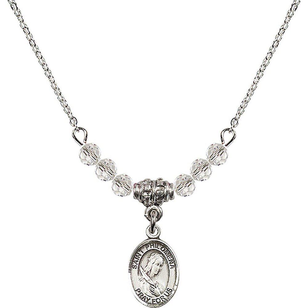 Sterling Silver Saint Philomena Birthstone Necklace with Crystal Beads - 9077