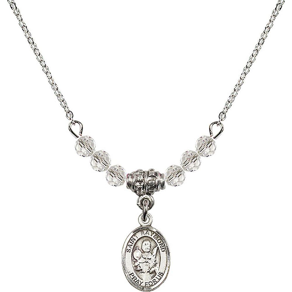 Sterling Silver Saint Raymond Nonnatus Birthstone Necklace with Crystal Beads - 9091
