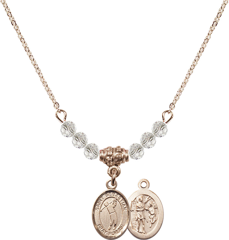 14kt Gold Filled Saint Sebastian/Golf Birthstone Necklace with Crystal Beads - 9162