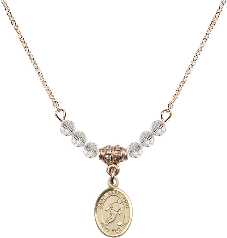 14kt Gold Filled Saint Sebastian/Soccer Birthstone Necklace with Crystal Beads - 9164