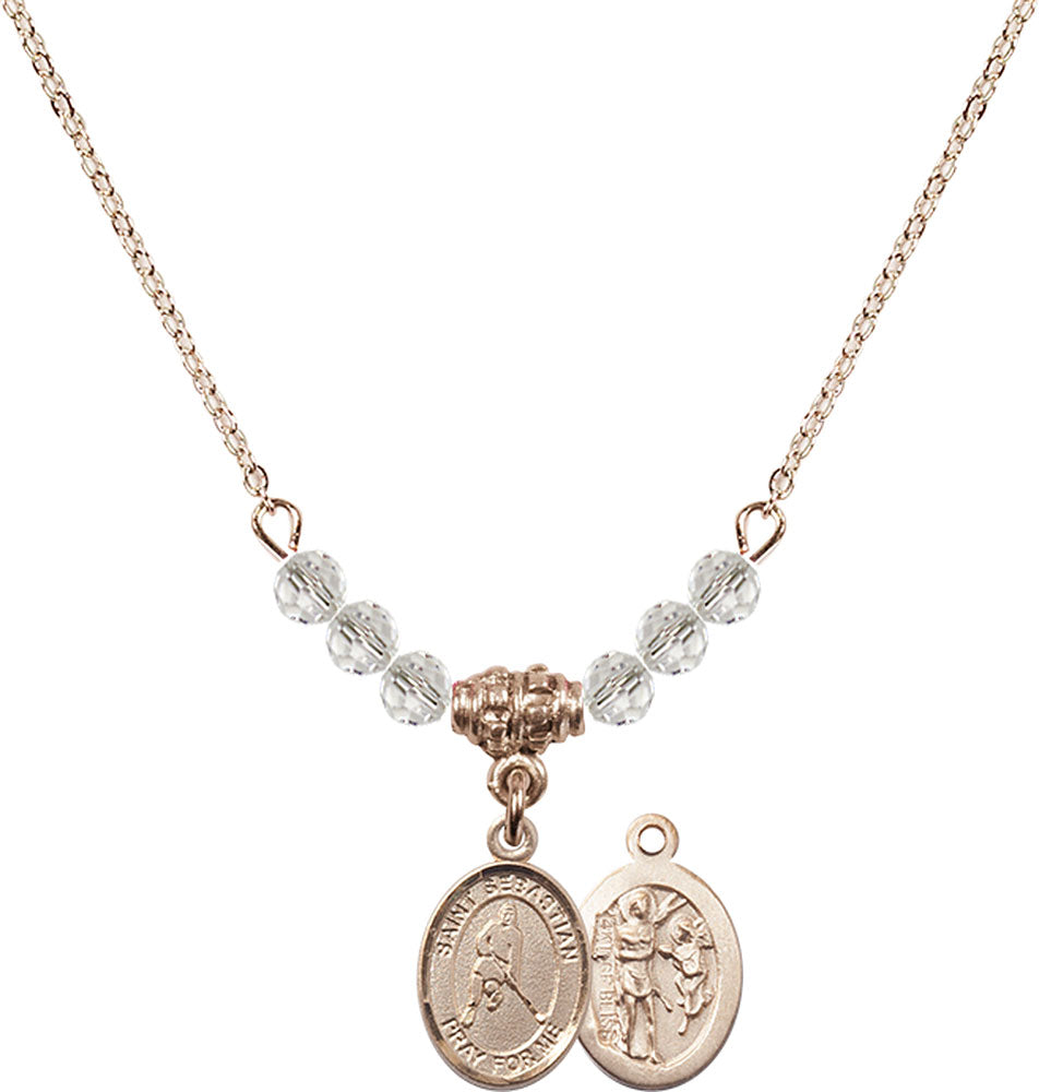 14kt Gold Filled Saint Sebastian/Ice Hockey Birthstone Necklace with Crystal Beads - 9165