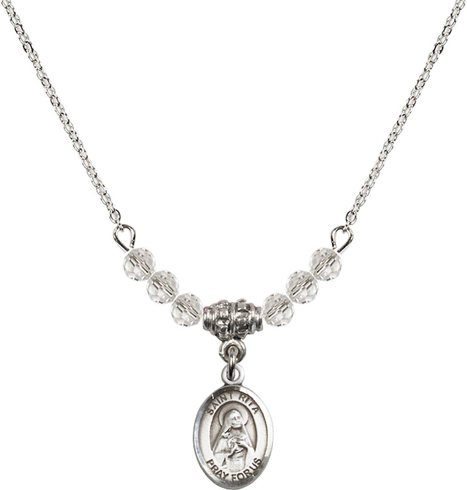 Sterling Silver Saint Rita / Baseball Birthstone Necklace with Crystal Beads - 9181