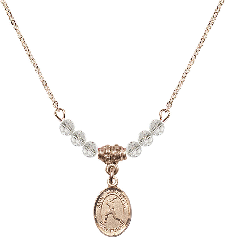 14kt Gold Filled Saint Sebastian/Softball Birthstone Necklace with Crystal Beads - 9183