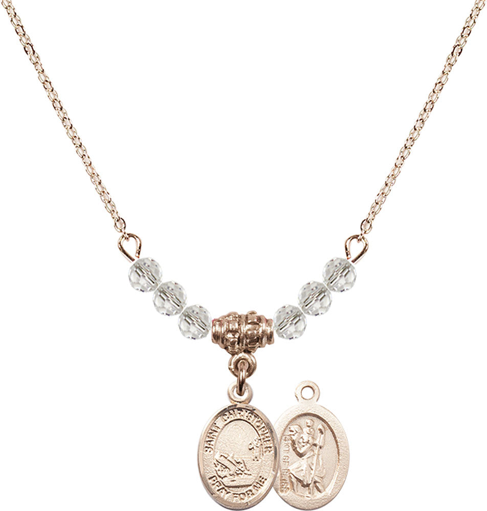 14kt Gold Filled Saint Christopher / Fishing Birthstone Necklace with Crystal Beads - 9196