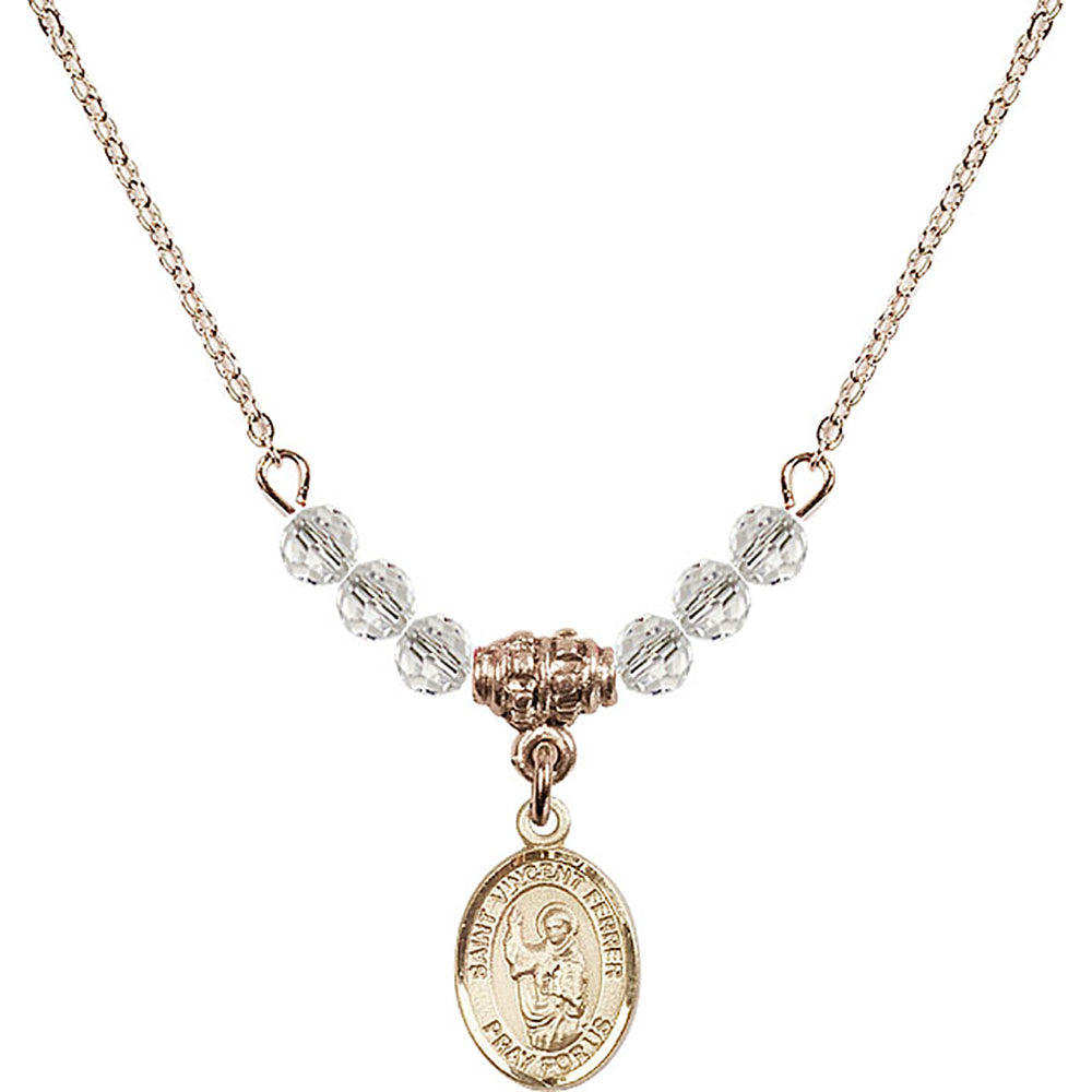 14kt Gold Filled Saint Vincent Ferrer Birthstone Necklace with Crystal Beads - 9201