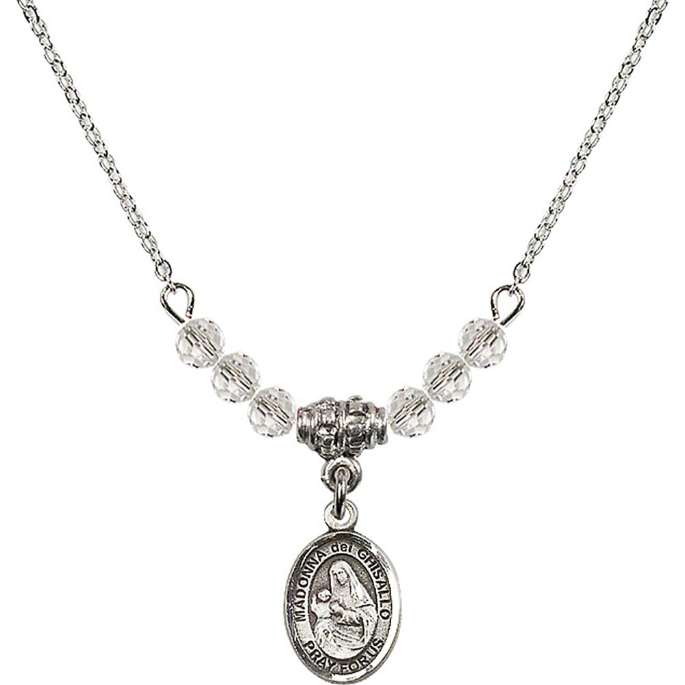Sterling Silver Madonna del Ghisallo Birthstone Necklace with Crystal Beads - 9203