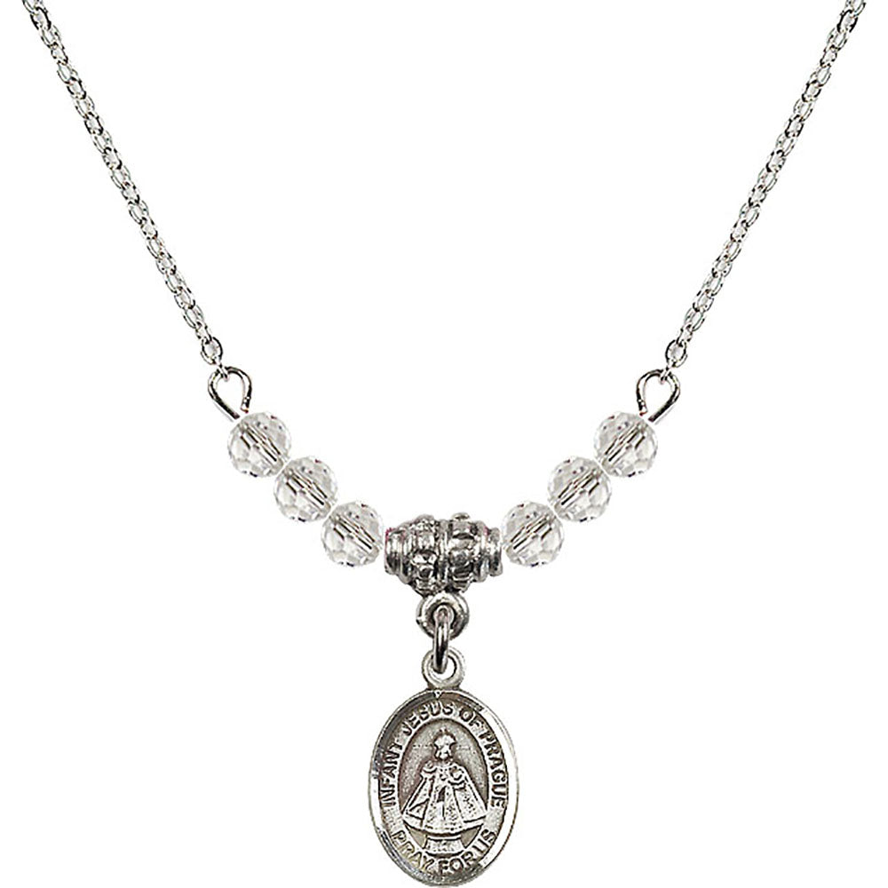 Sterling Silver Infant of Prague Birthstone Necklace with Crystal Beads - 9207