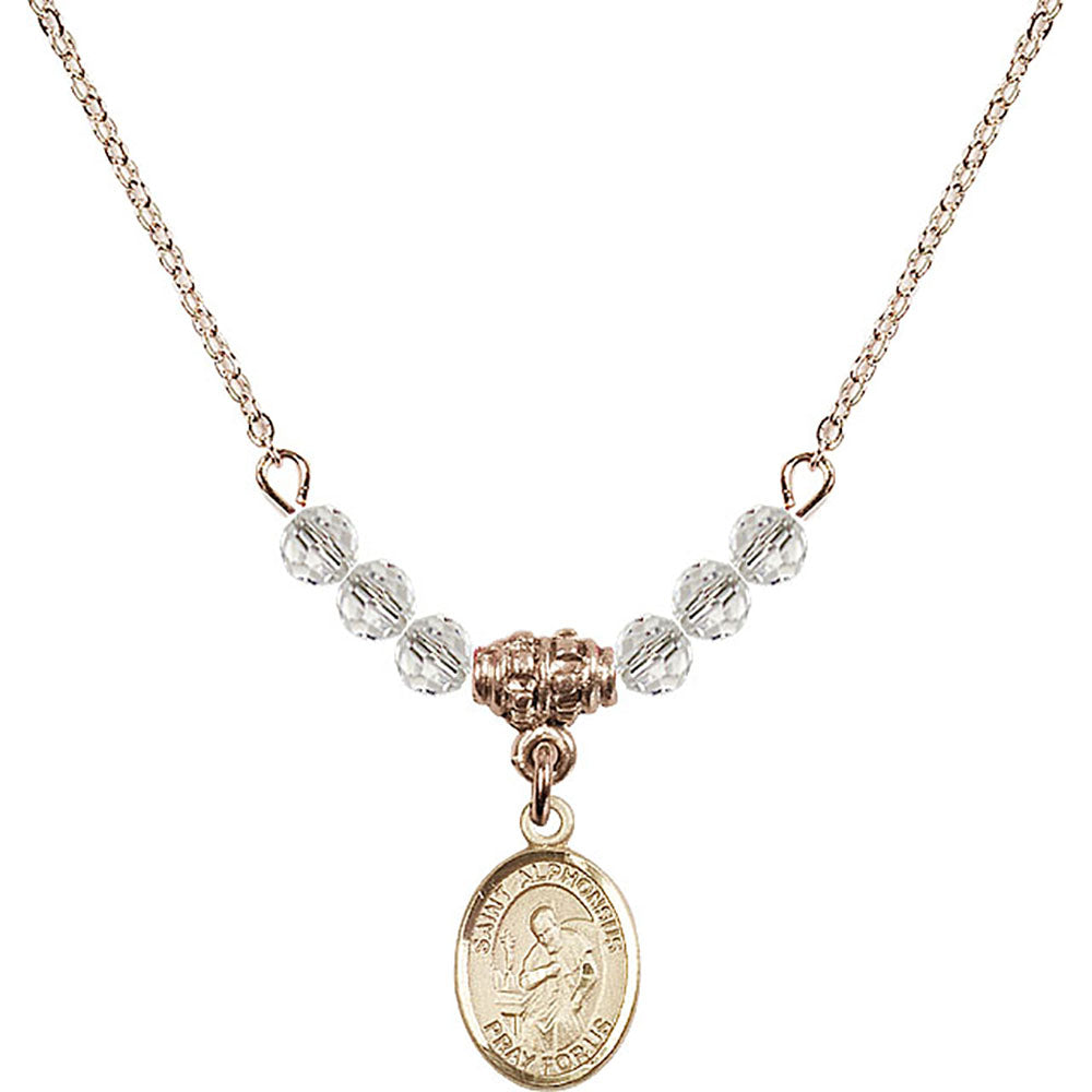 14kt Gold Filled Saint Alphonsus Birthstone Necklace with Crystal Beads - 9221