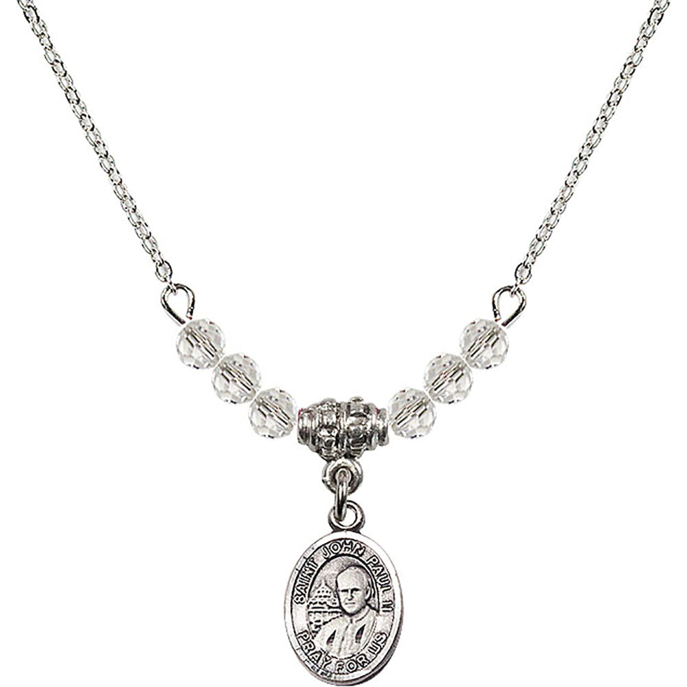 Sterling Silver Saint John Paul II Birthstone Necklace with Crystal Beads - 9234