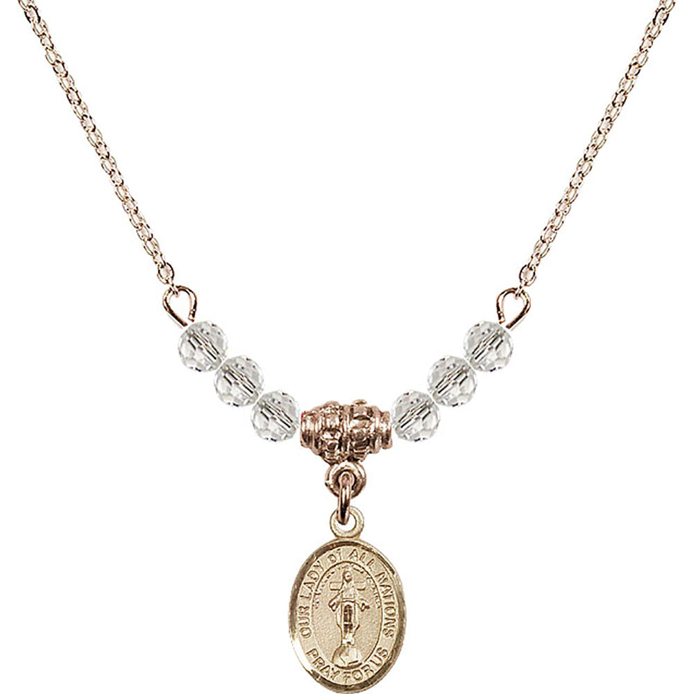 14kt Gold Filled Our Lady of All Nations Birthstone Necklace with Crystal Beads - 9242