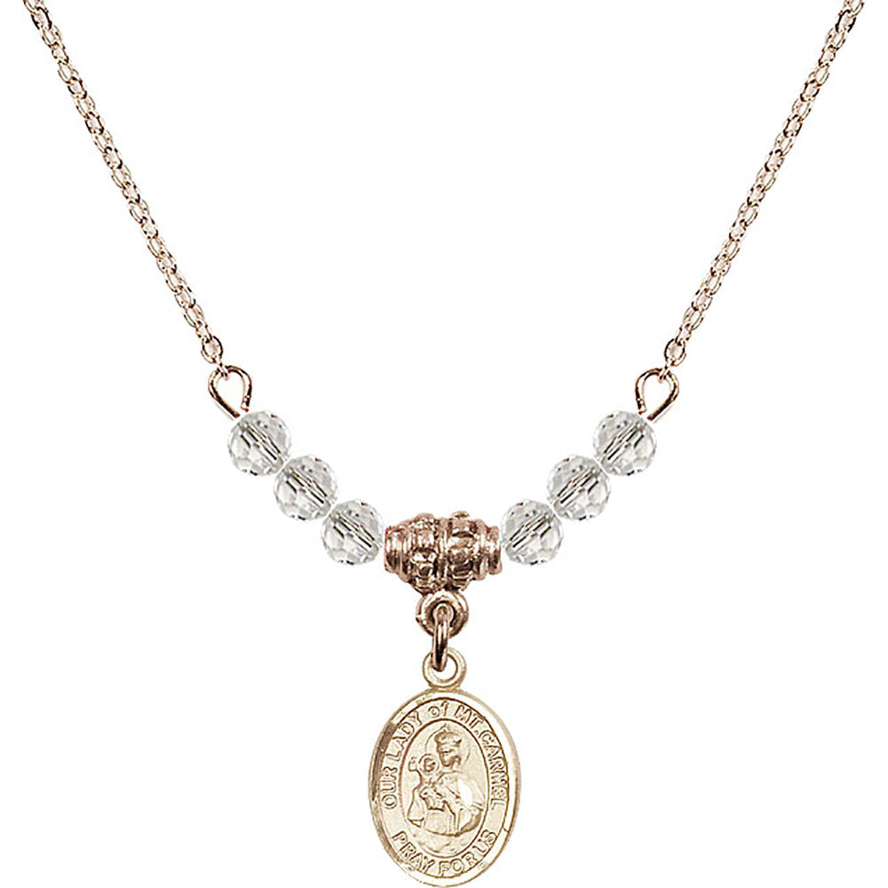 14kt Gold Filled Our Lady of Mount Carmel Birthstone Necklace with Crystal Beads - 9243