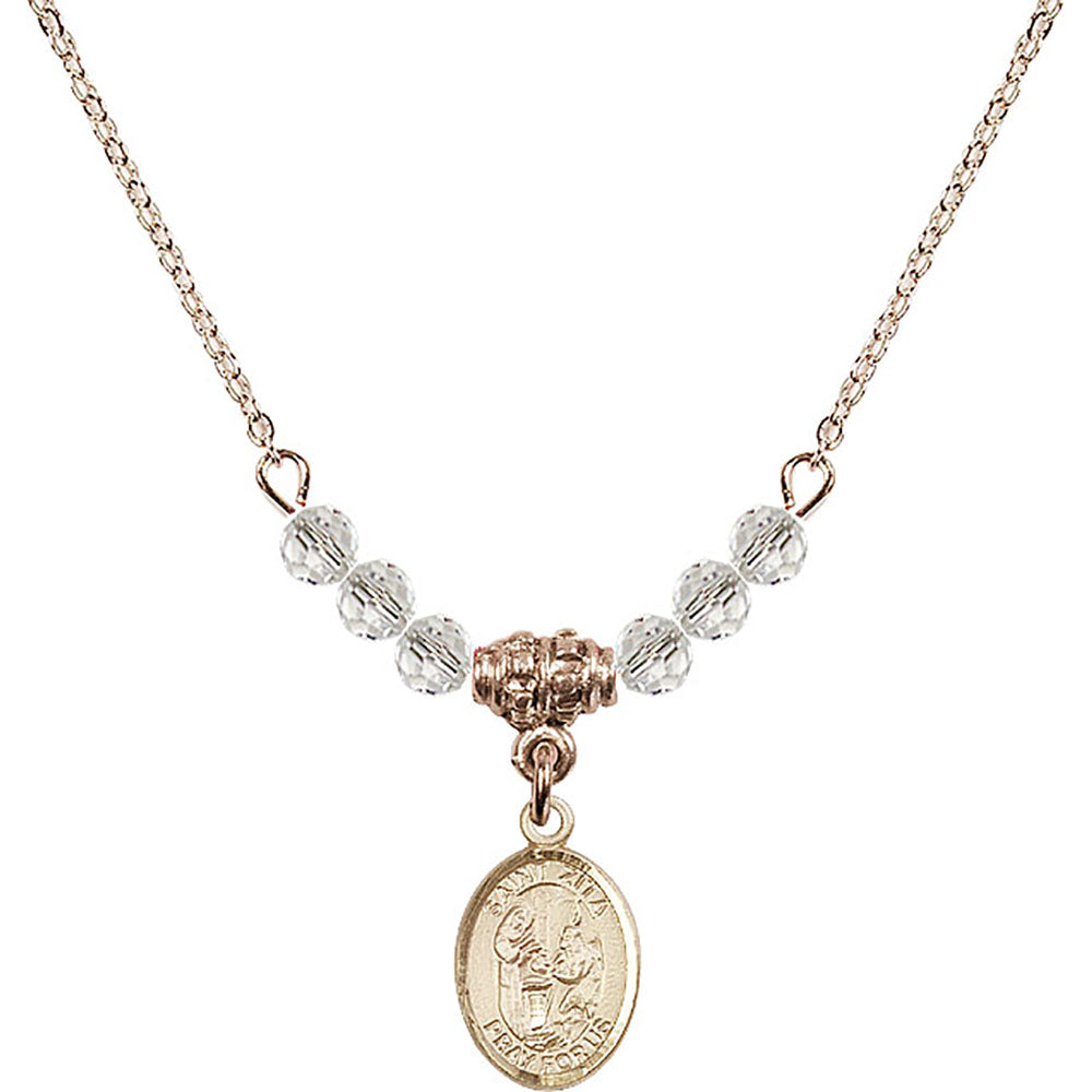 14kt Gold Filled Saint Zita Birthstone Necklace with Crystal Beads - 9244