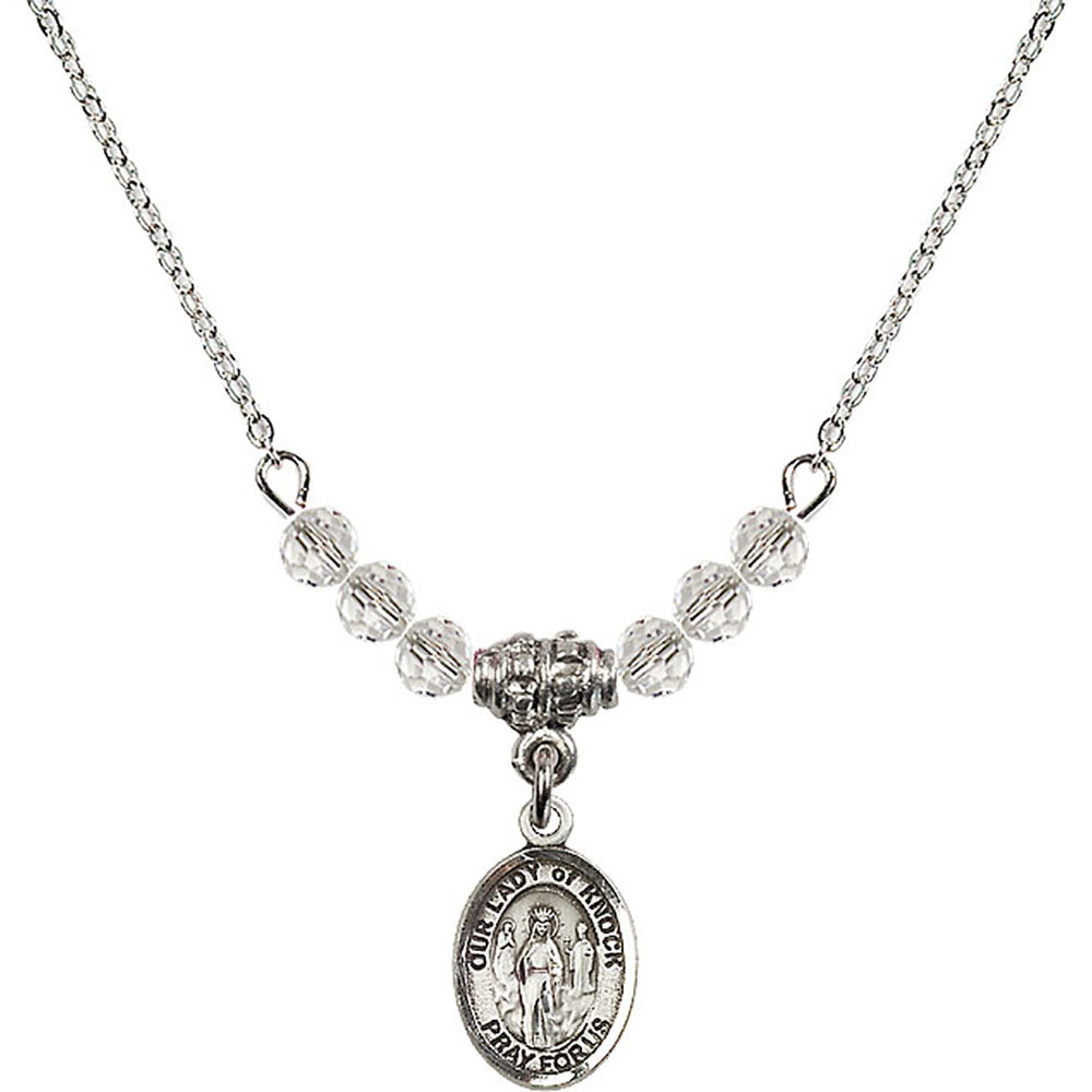 Sterling Silver Our Lady of Knock Birthstone Necklace with Crystal Beads - 9246