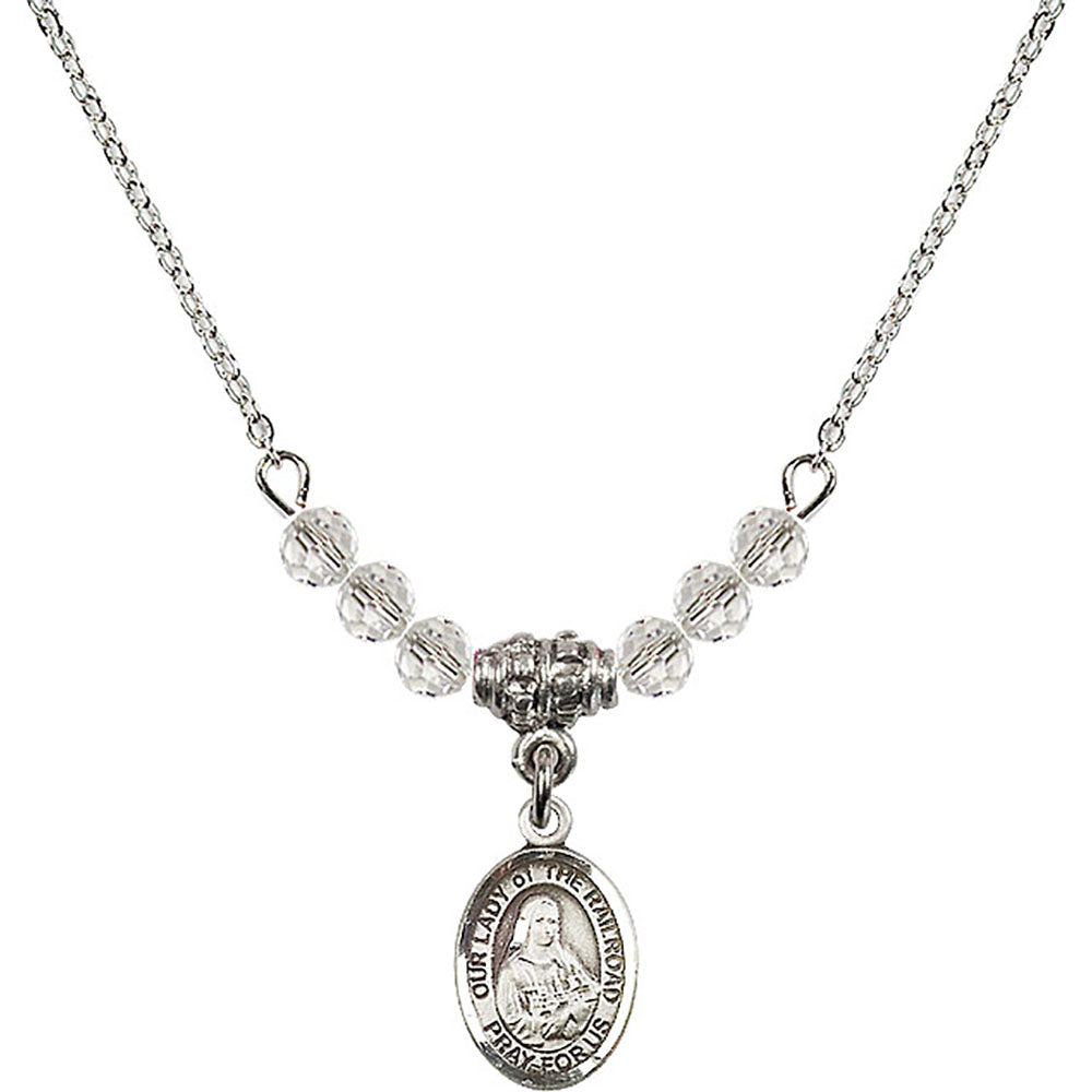 Sterling Silver Our Lady of the Railroad Birthstone Necklace with Crystal Beads - 9247