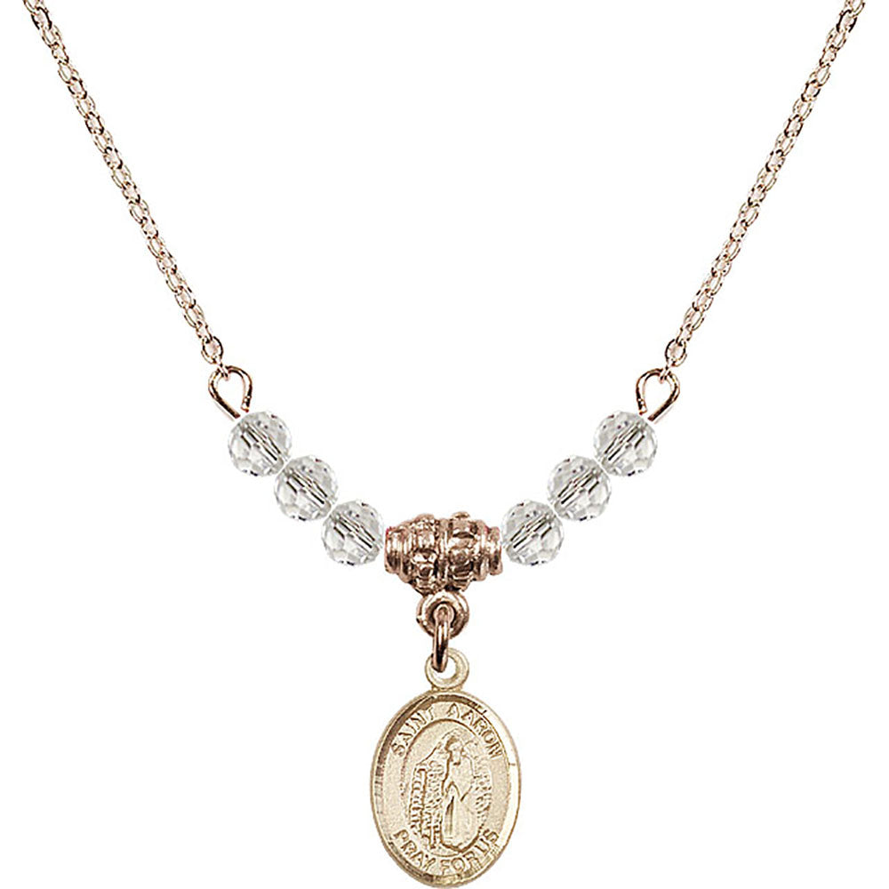 14kt Gold Filled Saint Aaron Birthstone Necklace with Crystal Beads - 9254