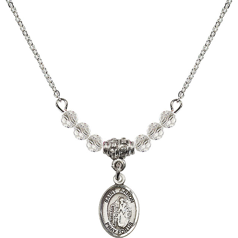 Sterling Silver Saint Aaron Birthstone Necklace with Crystal Beads - 9254