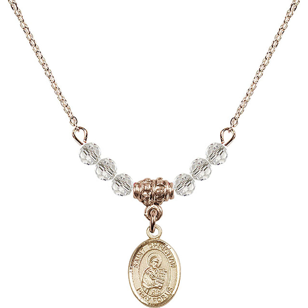 14kt Gold Filled Saint Christian Demosthenes Birthstone Necklace with Crystal Beads - 9257