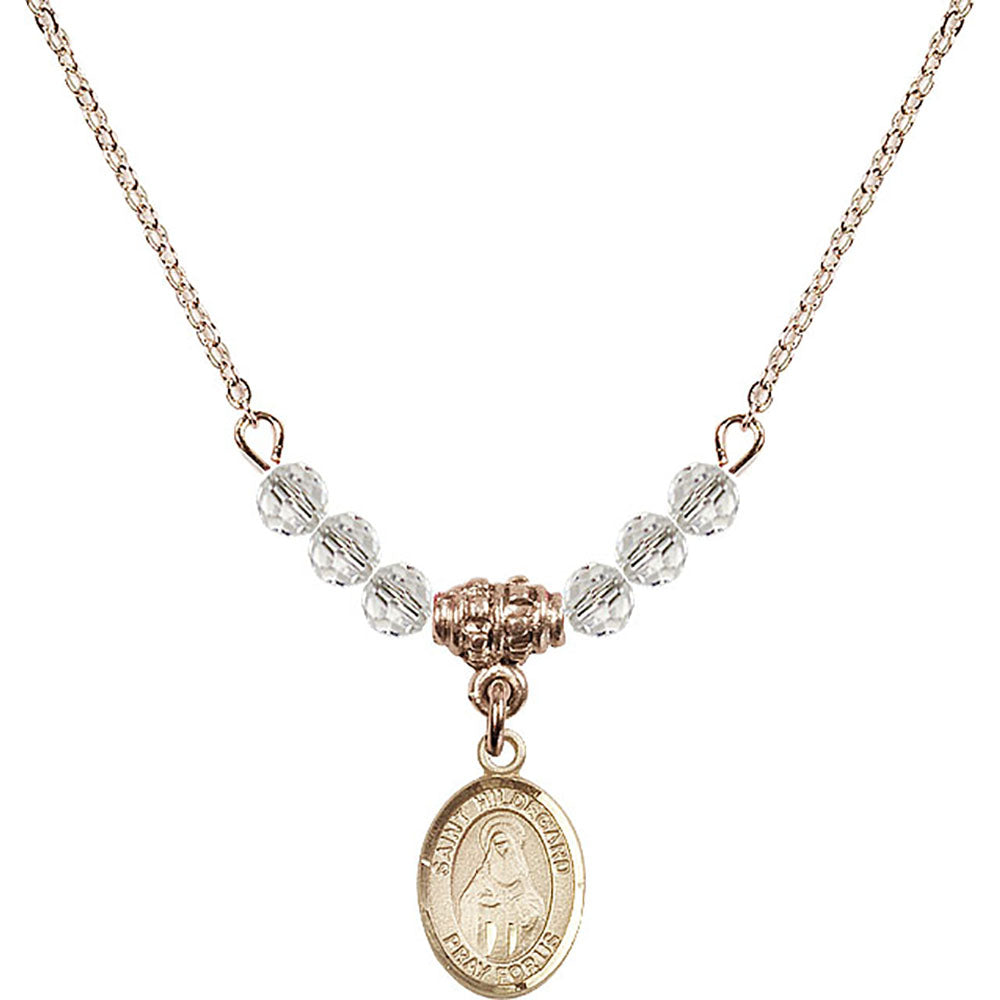 14kt Gold Filled Saint Hildegard von Bingen Birthstone Necklace with Crystal Beads - 9260