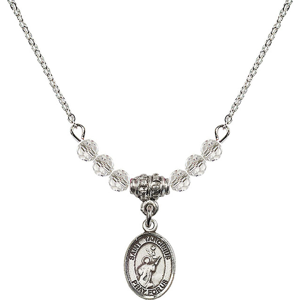 Sterling Silver Saint Tarcisius Birthstone Necklace with Crystal Beads - 9261