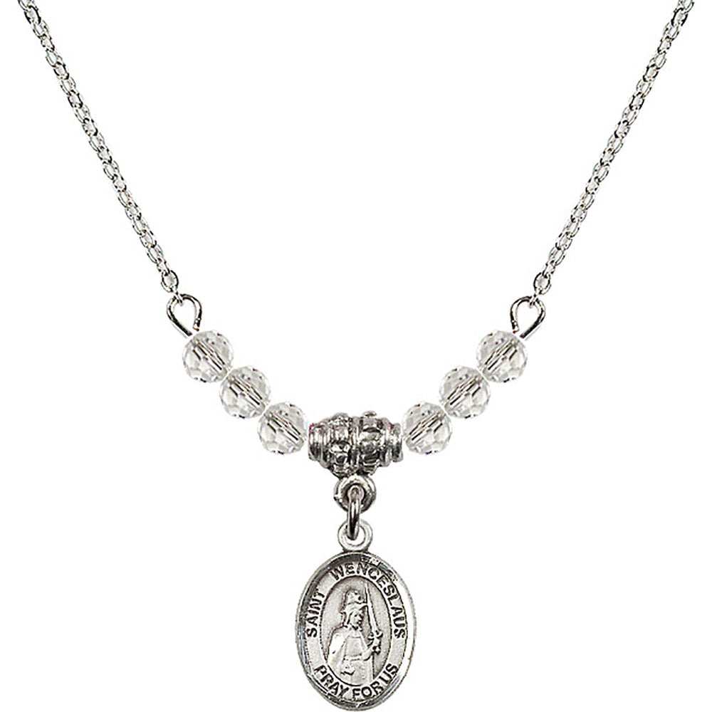 Sterling Silver Saint Wenceslaus Birthstone Necklace with Crystal Beads - 9273