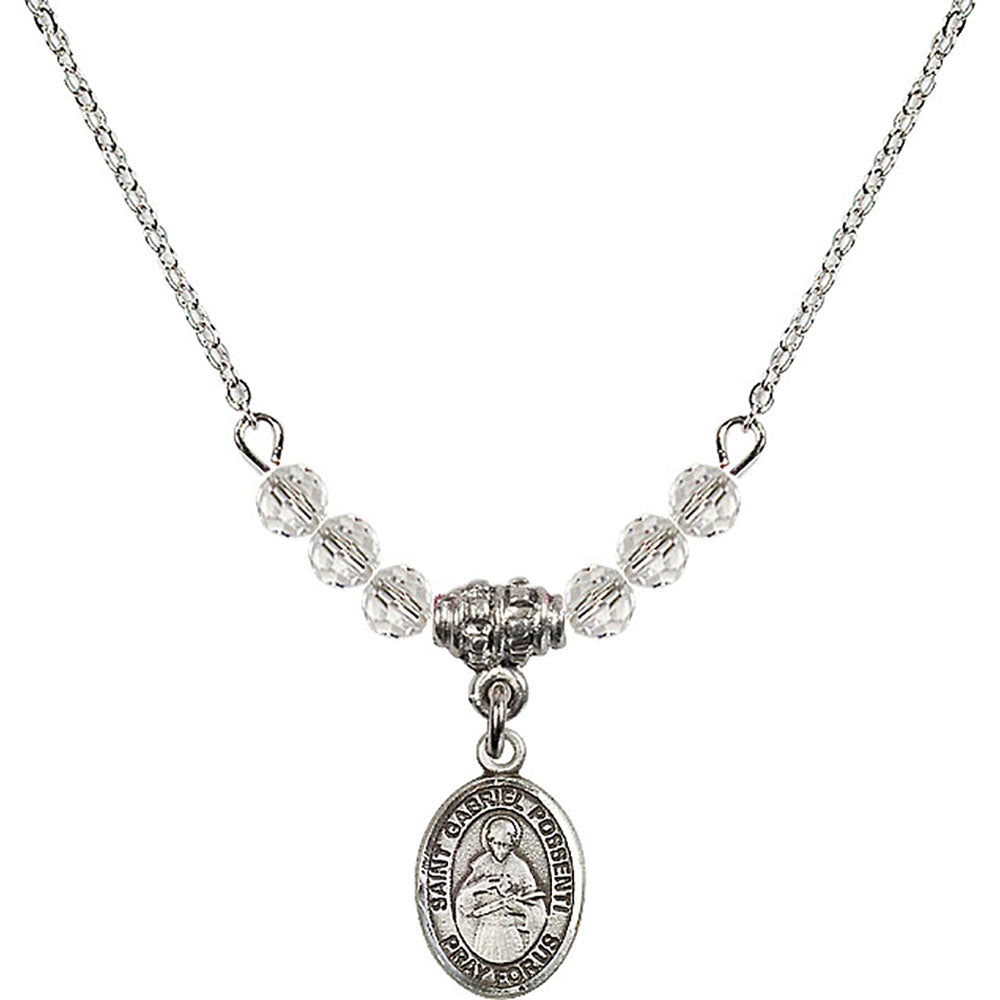Sterling Silver Saint Gabriel Possenti Birthstone Necklace with Crystal Beads - 9279