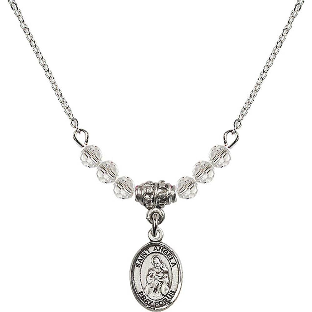 Sterling Silver Saint Angela Merici Birthstone Necklace with Crystal Beads - 9284