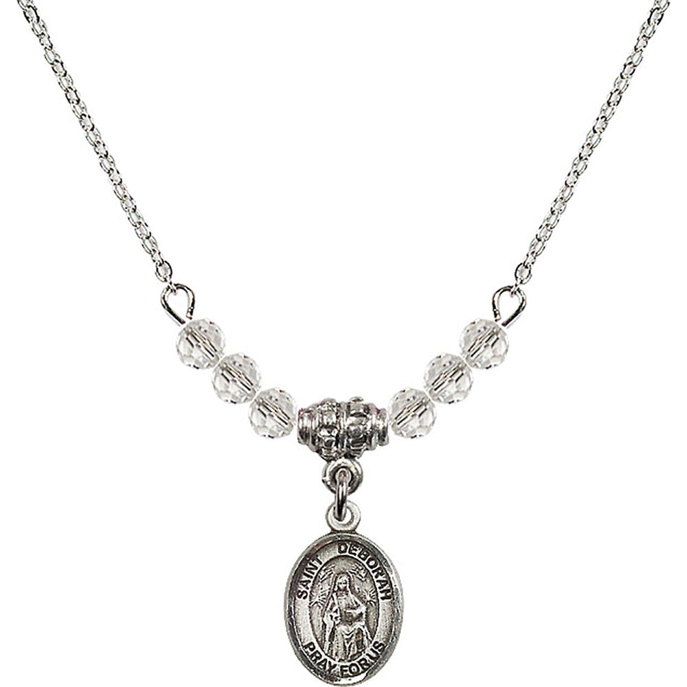 Sterling Silver Saint Deborah Birthstone Necklace with Crystal Beads - 9286