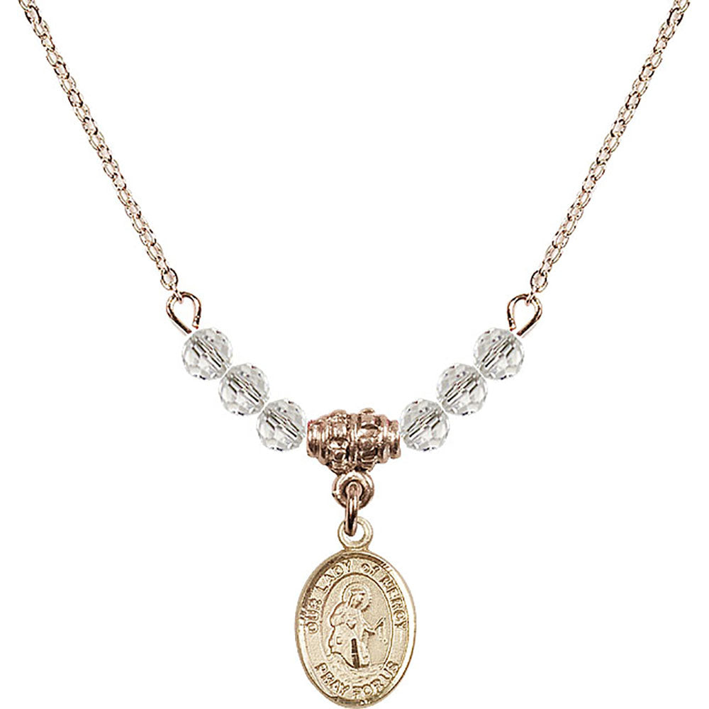14kt Gold Filled Our Lady of Mercy Birthstone Necklace with Crystal Beads - 9289