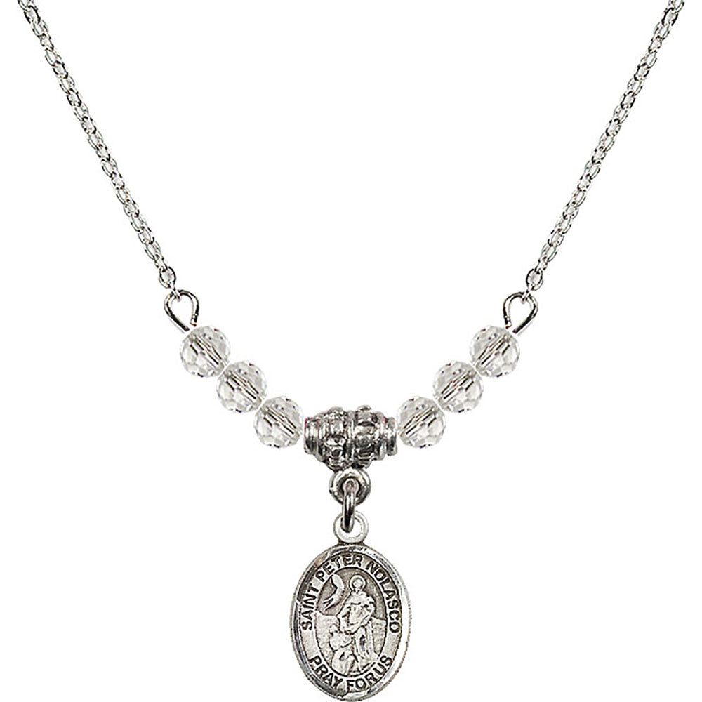 Sterling Silver Saint Peter Nolasco Birthstone Necklace with Crystal Beads - 9291