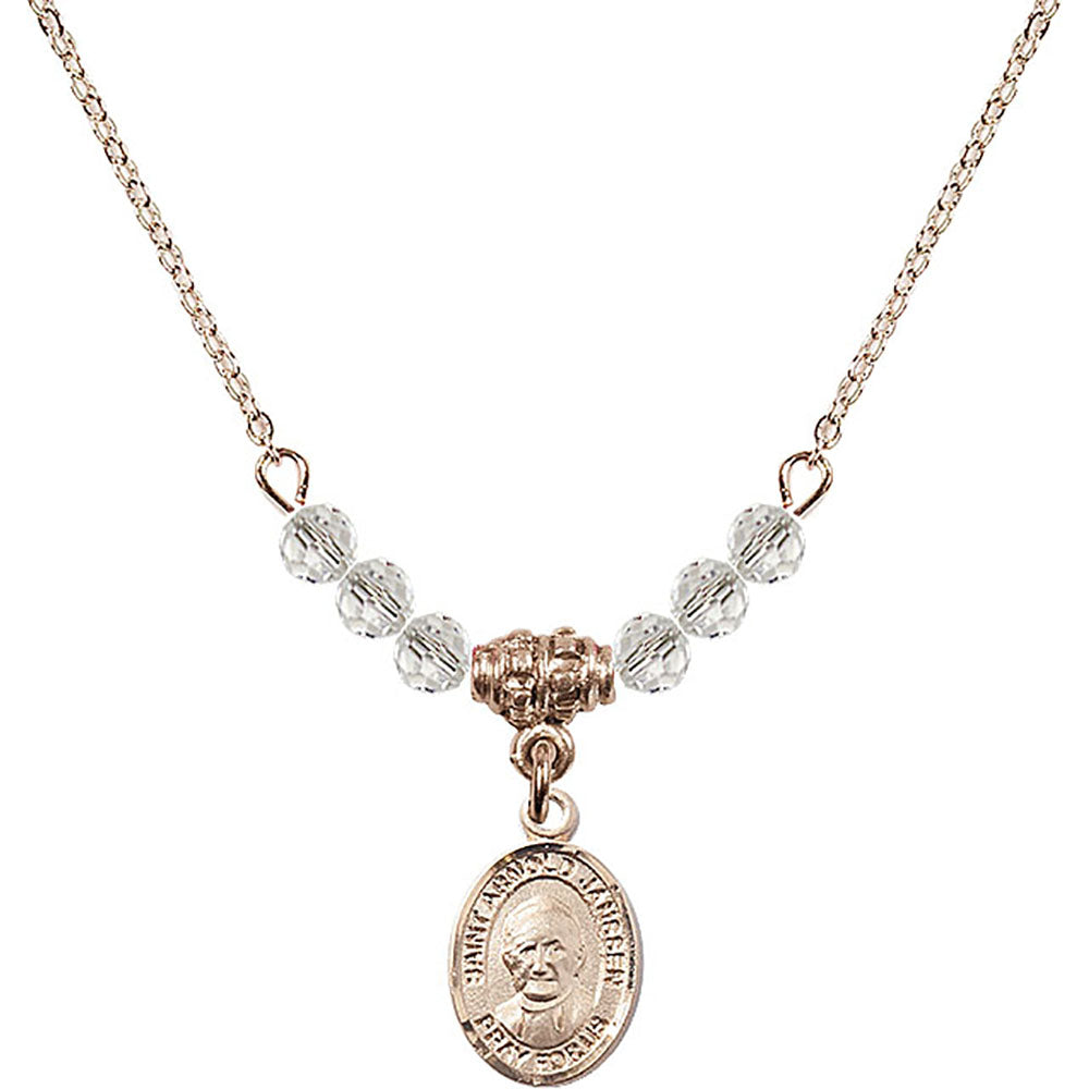 14kt Gold Filled Saint Arnold Janssen Birthstone Necklace with Crystal Beads - 9328