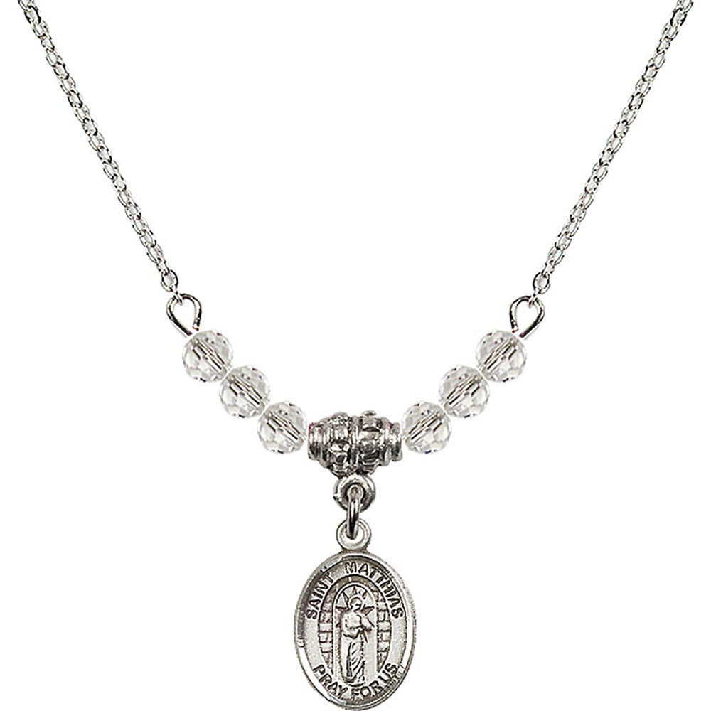 Sterling Silver Saint Matthias the Apostle Birthstone Necklace with Crystal Beads - 9331