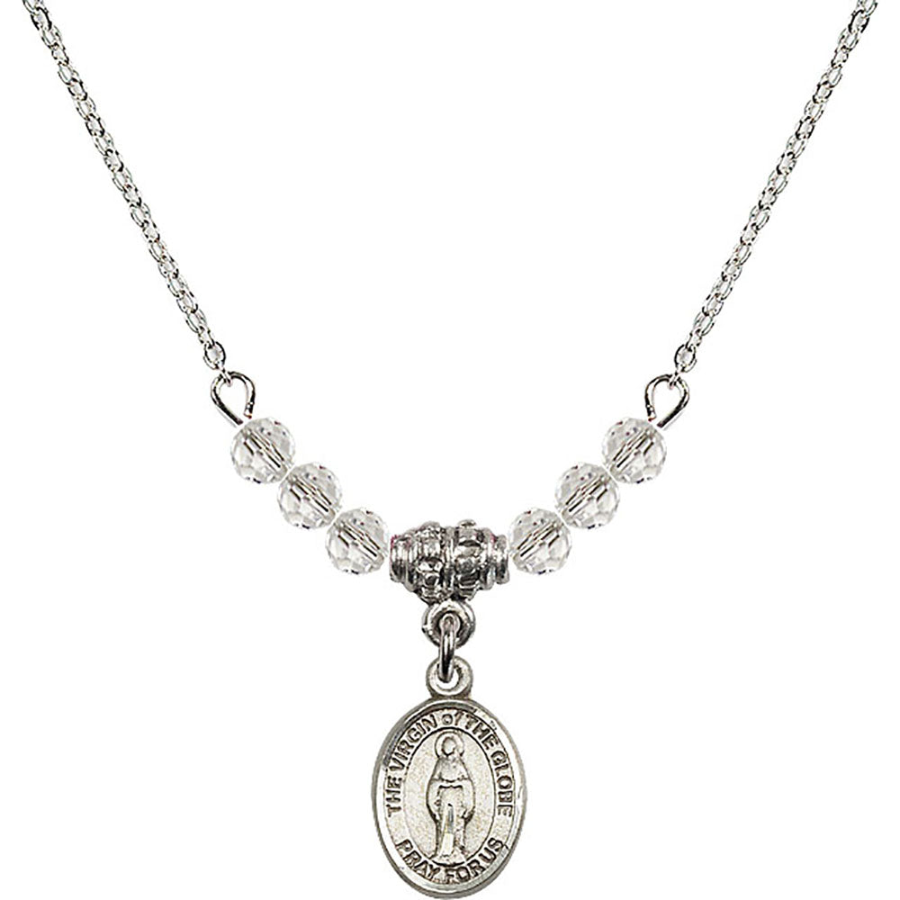 Sterling Silver Virgin of the Globe Birthstone Necklace with Crystal Beads - 9345