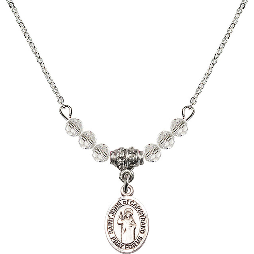 Sterling Silver Saint John of Capistrano Birthstone Necklace with Crystal Beads - 9350