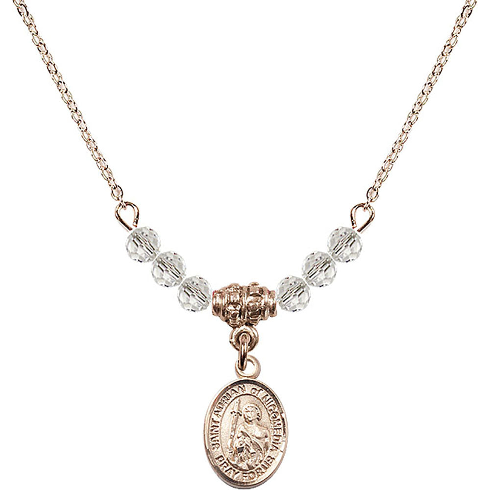14kt Gold Filled Saint Adrian of Nicomedia Birthstone Necklace with Crystal Beads - 9353