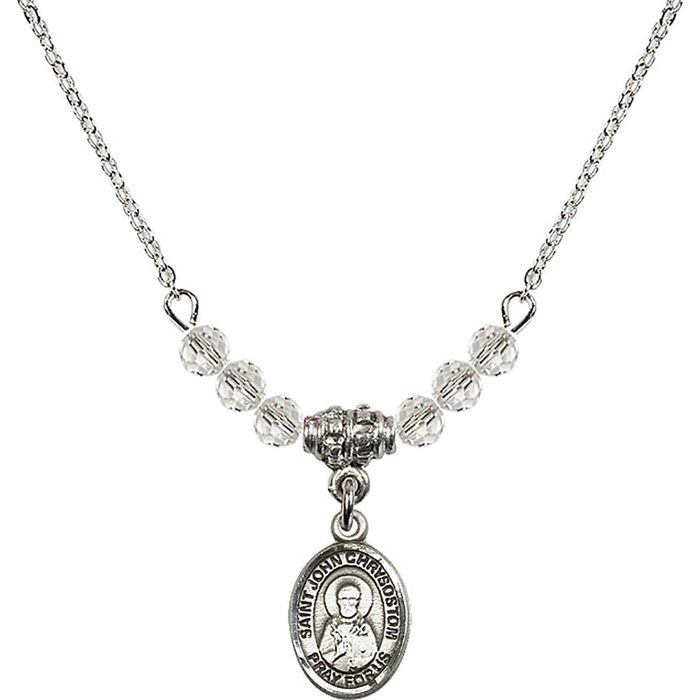 Sterling Silver Saint John Chrysostom Birthstone Necklace with Crystal Beads - 9357