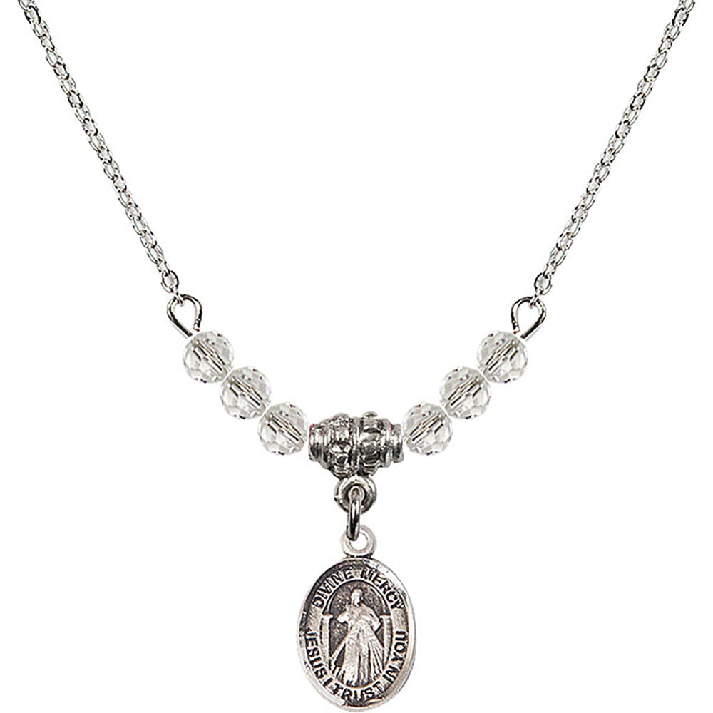 Sterling Silver Divine Mercy Birthstone Necklace with Crystal Beads - 9366