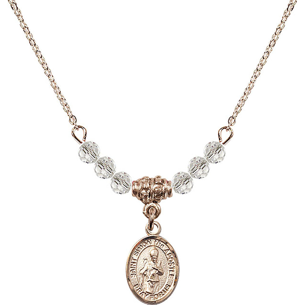 14kt Gold Filled Saint Simon the Apostle Birthstone Necklace with Crystal Beads - 9375