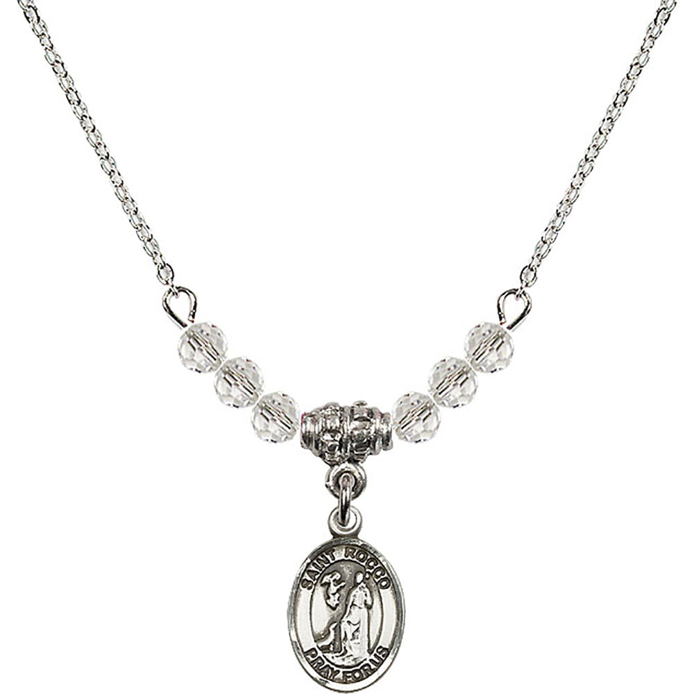 Sterling Silver Saint Rocco Birthstone Necklace with Crystal Beads - 9377