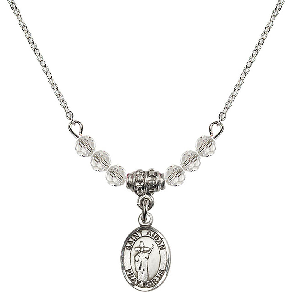 Sterling Silver Saint Aidan of Lindesfarne Birthstone Necklace with Crystal Beads - 9381