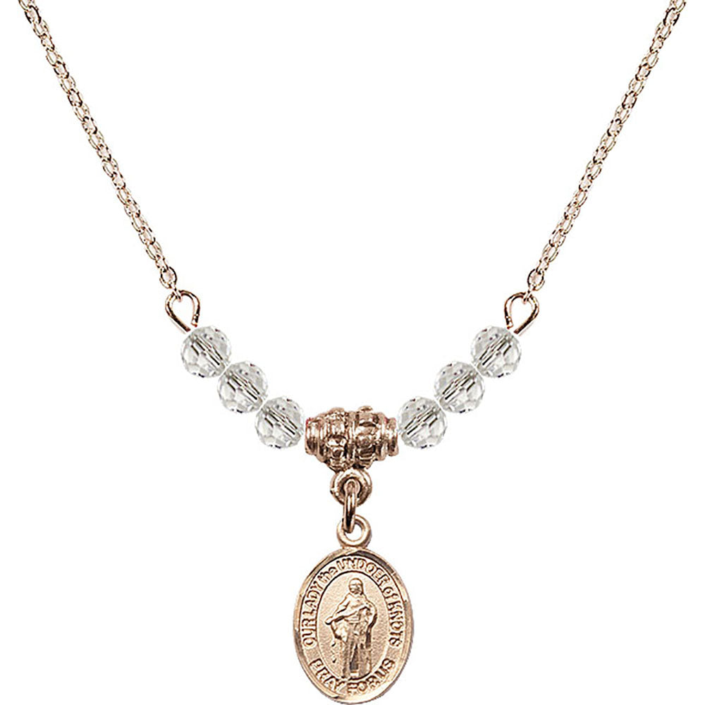 14kt Gold Filled Our Lady the Undoer of Knots Birthstone Necklace with Crystal Beads - 9383