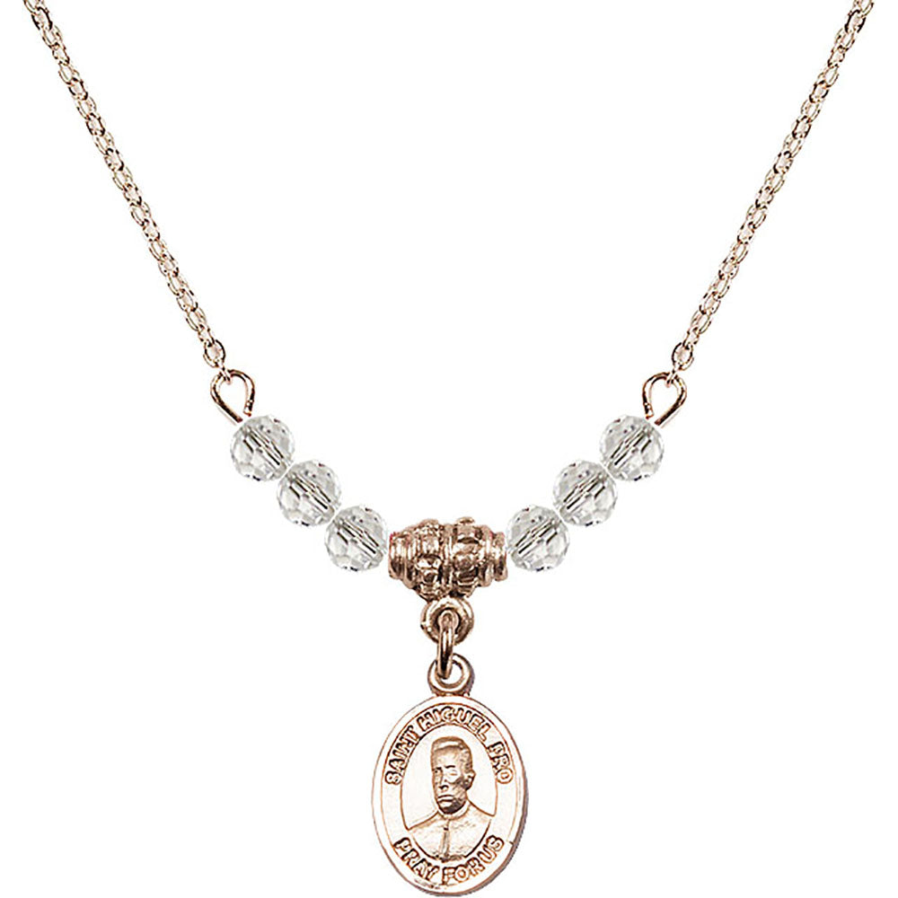14kt Gold Filled Blessed Miguel Pro Birthstone Necklace with Crystal Beads - 9389