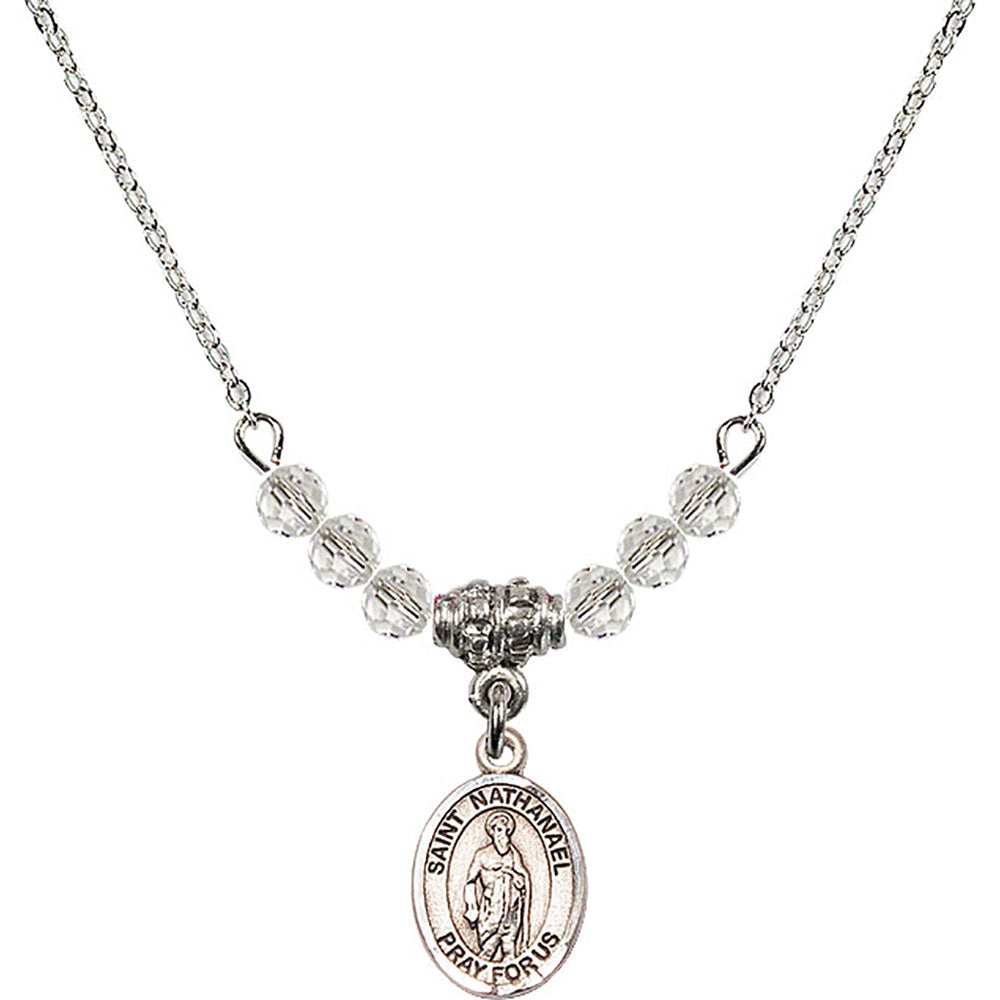 Sterling Silver Saint Nathanael Birthstone Necklace with Crystal Beads - 9398