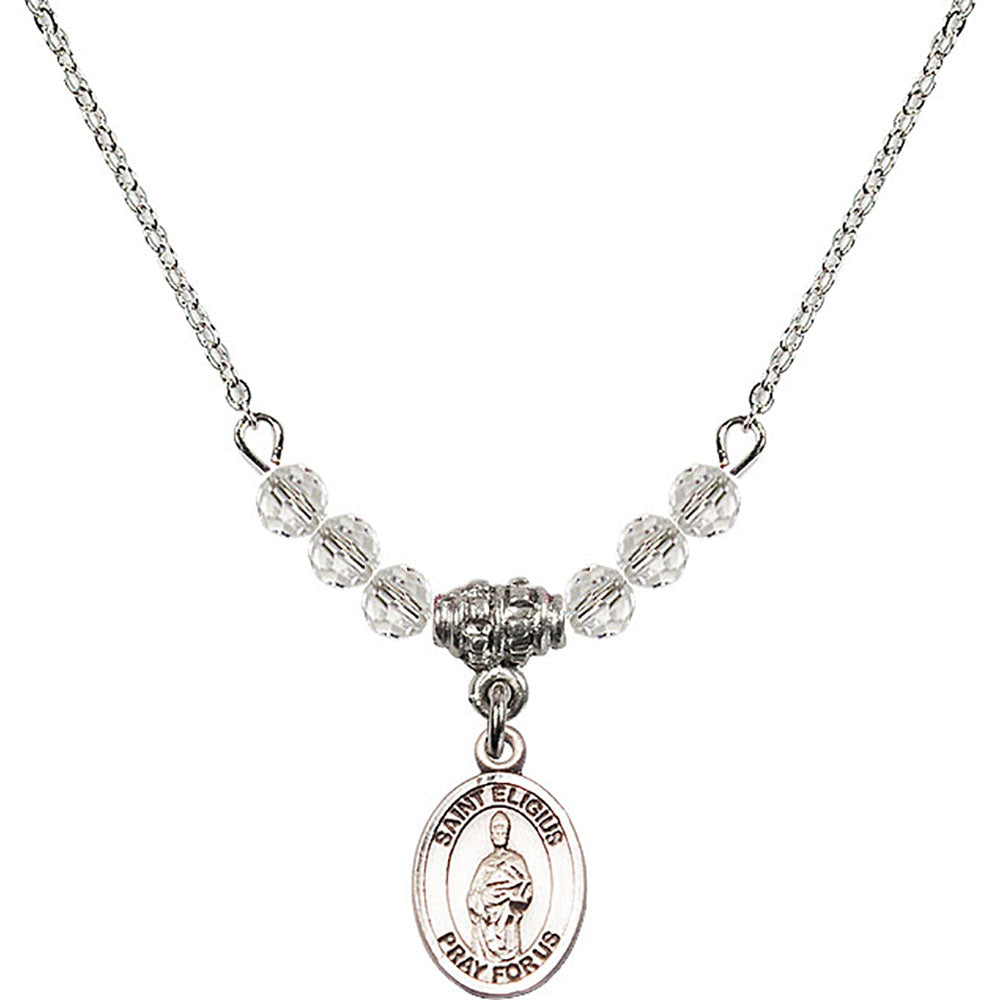 Sterling Silver Saint Eligius Birthstone Necklace with Crystal Beads - 9402