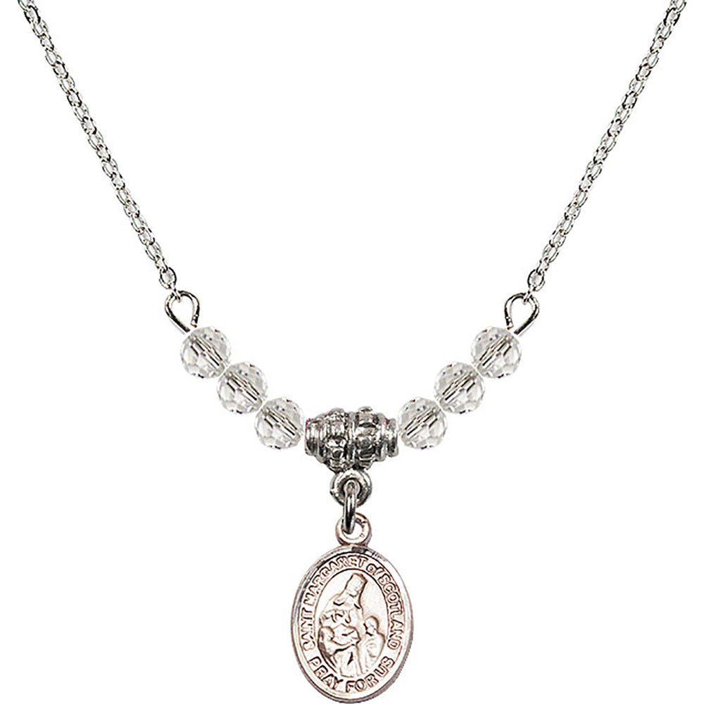 Sterling Silver Saint Margaret of Scotland Birthstone Necklace with Crystal Beads - 9407