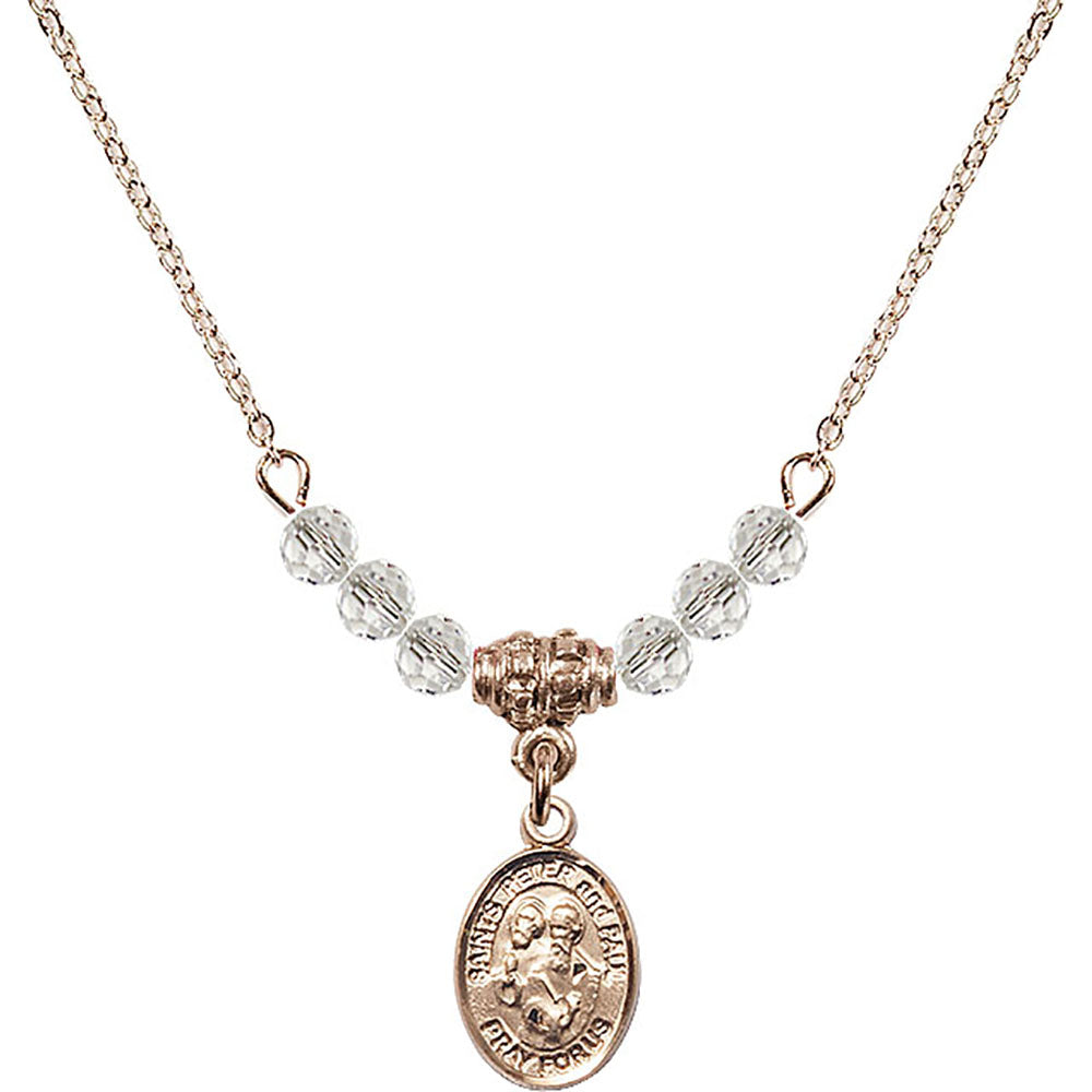 14kt Gold Filled Saints Peter & Paul Birthstone Necklace with Crystal Beads - 9410