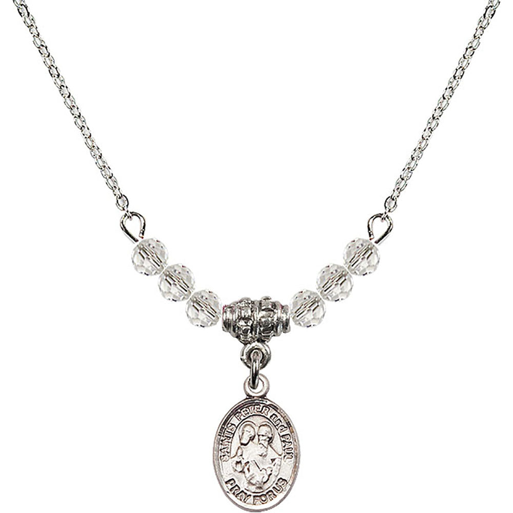 Sterling Silver Saints Peter & Paul Birthstone Necklace with Crystal Beads - 9410
