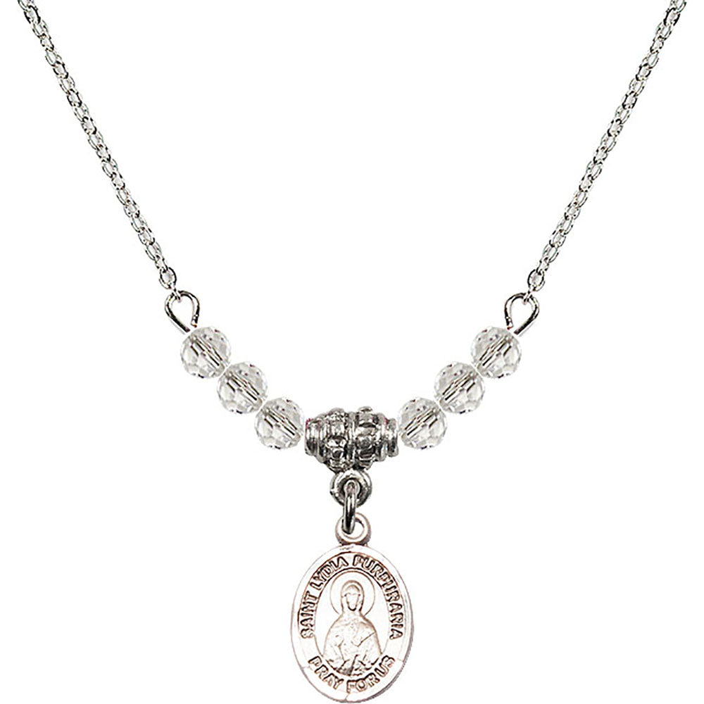 Sterling Silver Saint Lydia Purpuraria Birthstone Necklace with Crystal Beads - 9411
