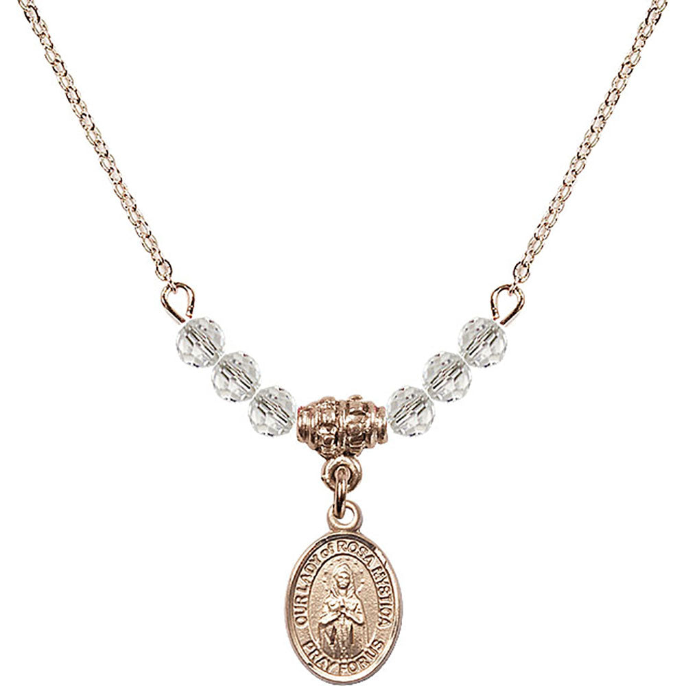14kt Gold Filled Our Lady of Rosa Mystica Birthstone Necklace with Crystal Beads - 9413