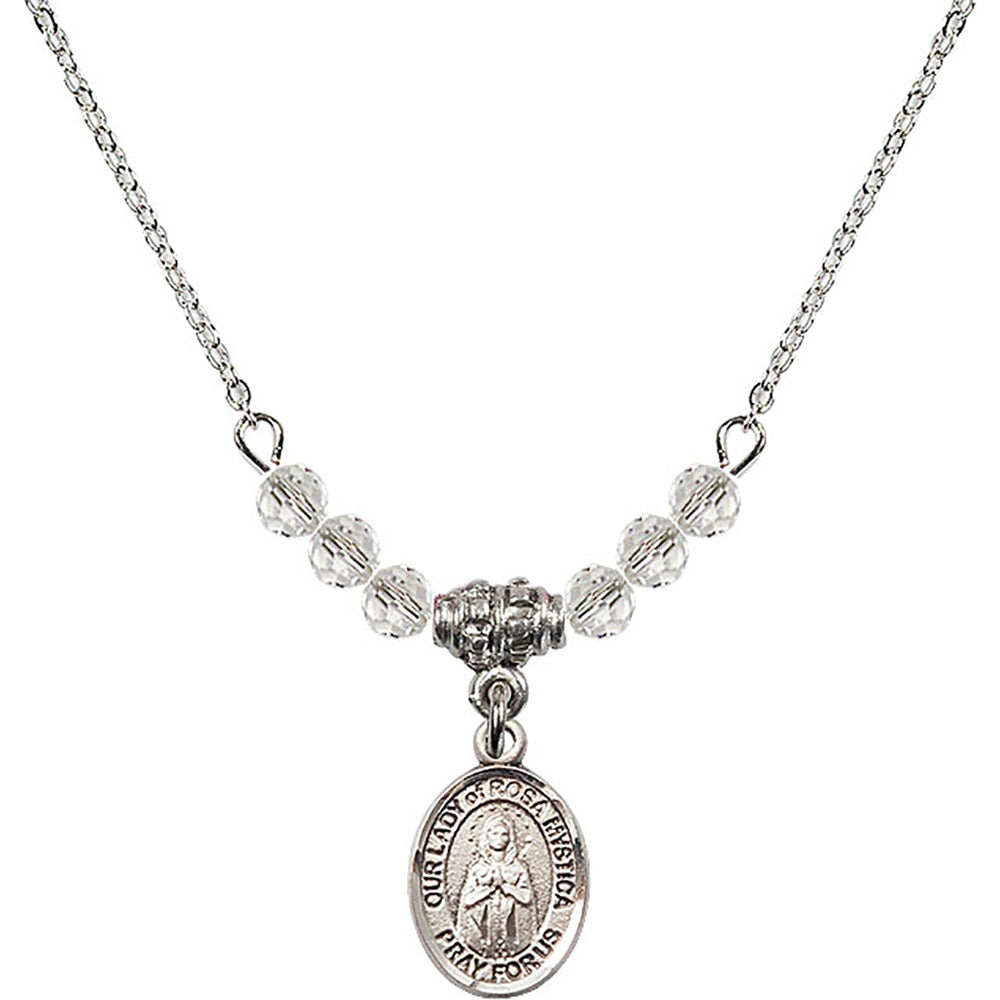 Sterling Silver Our Lady of Rosa Mystica Birthstone Necklace with Crystal Beads - 9413