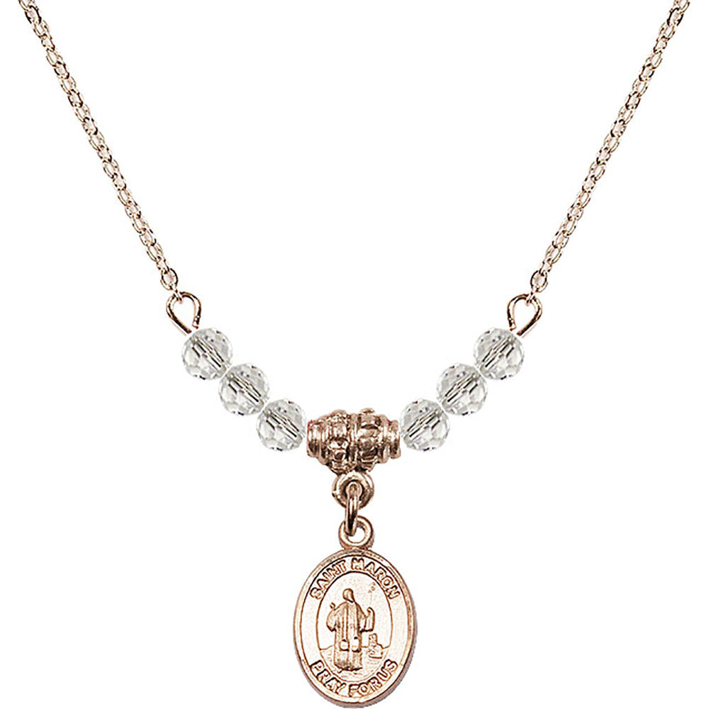 14kt Gold Filled Saint Maron Birthstone Necklace with Crystal Beads - 9417